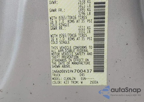 2015 Nissan Frontier Sv из США, поврежденный, VIN 1N6AD0EV1FN700437